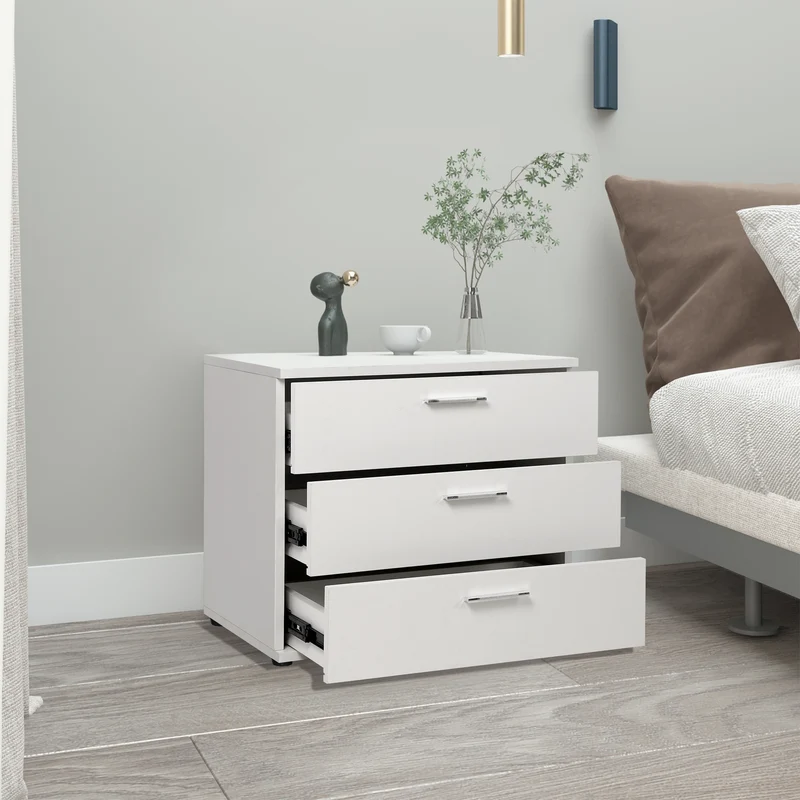 Nachttisch mit drei Schubladen 53x45x38 cm Weiß ML-Design
