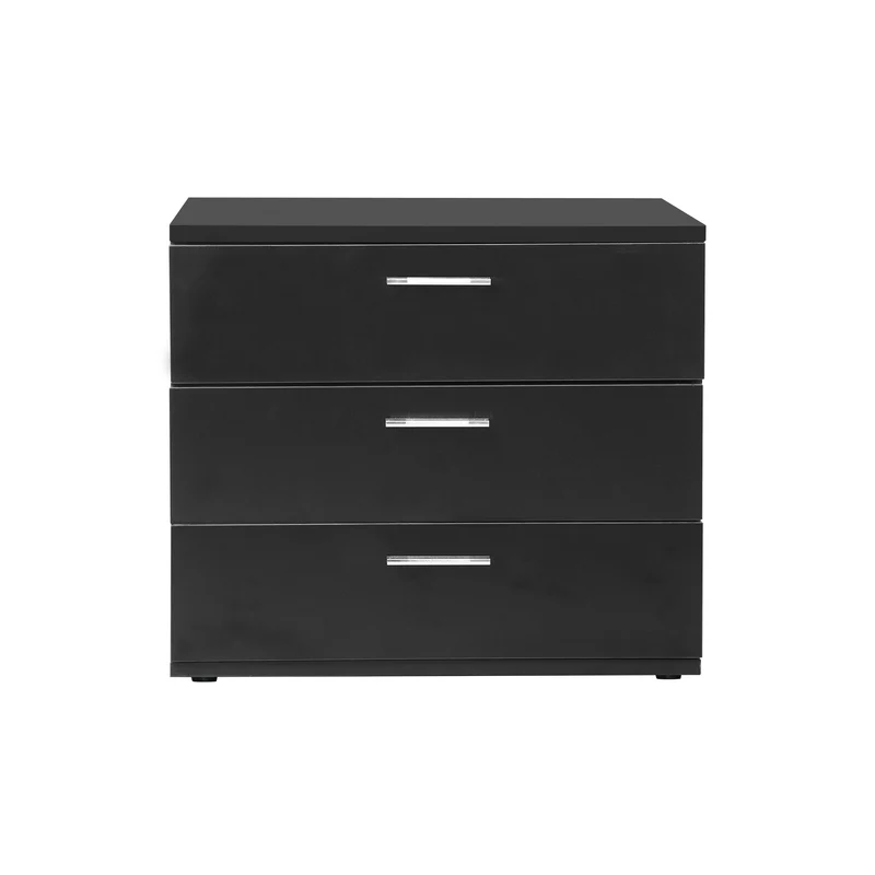 Nachttisch mit drei Schubladen 53x45x38 cm Schwarz aus Holz ML-Design