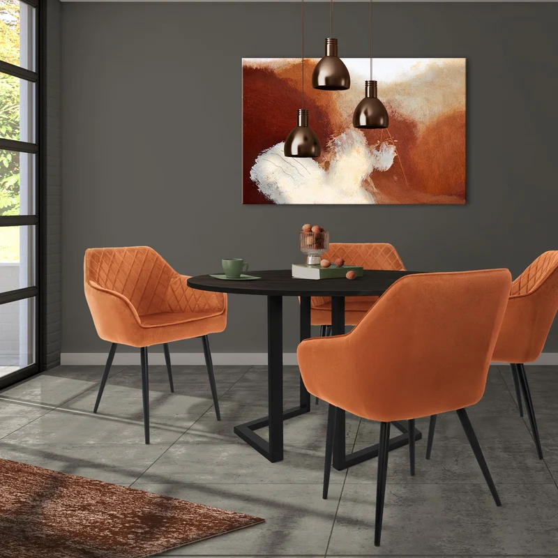 Esszimmerstühle mit Rücken- & Armlehne 2er Set Orange Samtbezug mit Metallbeinen ML-Design