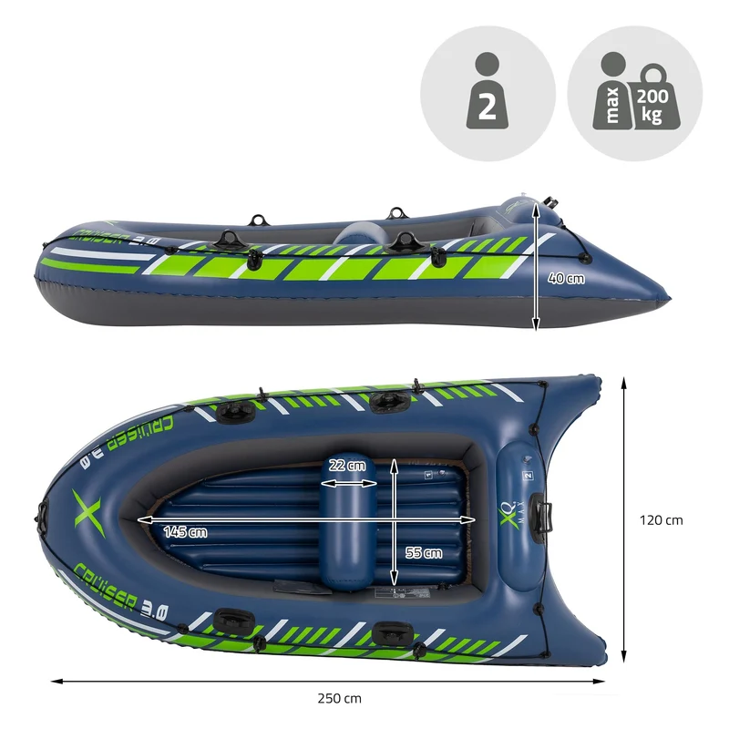 Schlauchboot Cruiser 3.0 250x120x40 cm Grün/Weiß/Blau aus Kunststoff