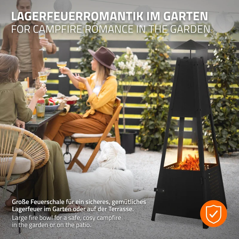 Pyramiden Gartenkamin mit Schornstein 29x100x30 cm Schwarz aus Eisen ML-Design