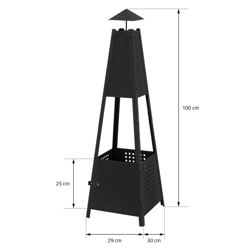 Pyramiden Gartenkamin mit Schornstein 29x100x30 cm Schwarz aus Eisen ML-Design