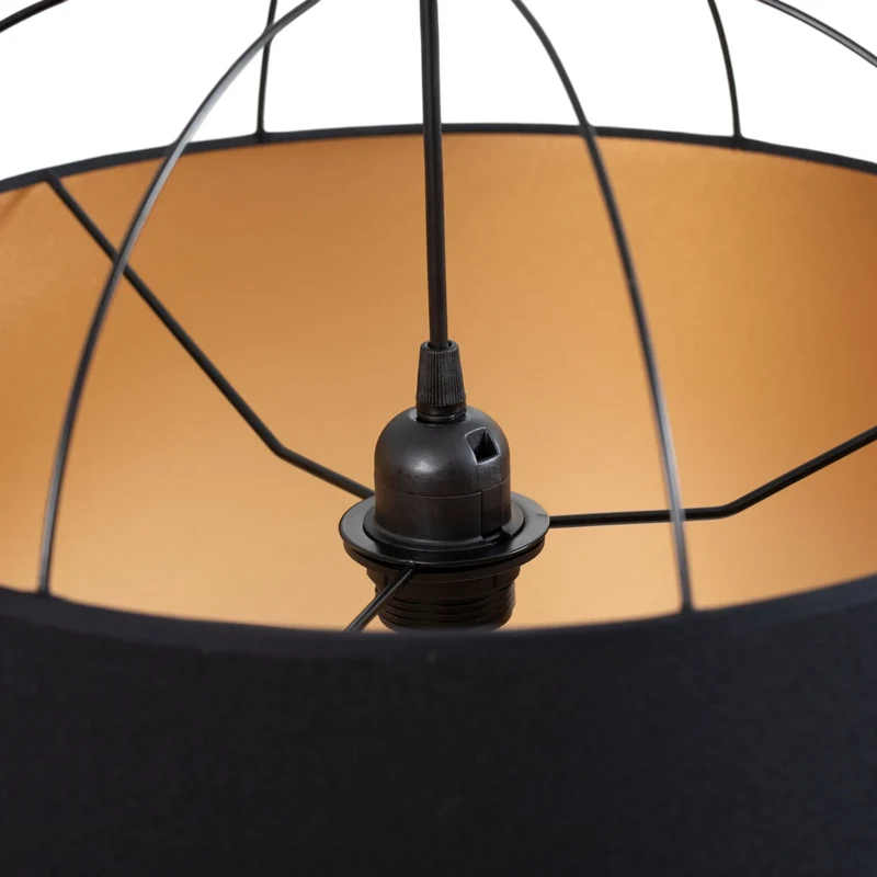B-Ware Lantern Pendelleuchte Hängelampe Schwarz Gold Stoff E27