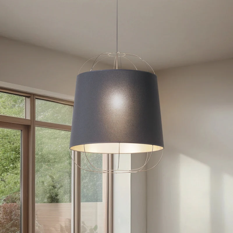 B-Ware Lantern Pendelleuchte Hängelampe Schwarz Gold Stoff E27