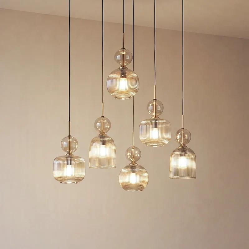 B-Ware TK Lighting Hängelampe Pendelleuchte Sophia Glas Metall schwarz cognac E14 LED