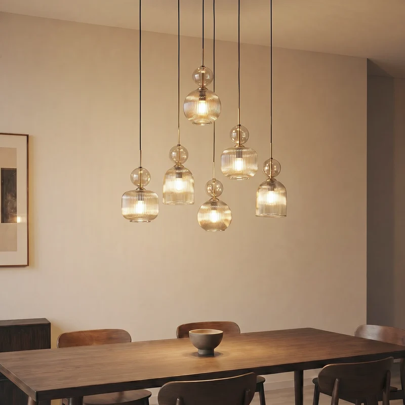 B-Ware TK Lighting Hängelampe Pendelleuchte Sophia Glas Metall schwarz cognac E14 LED