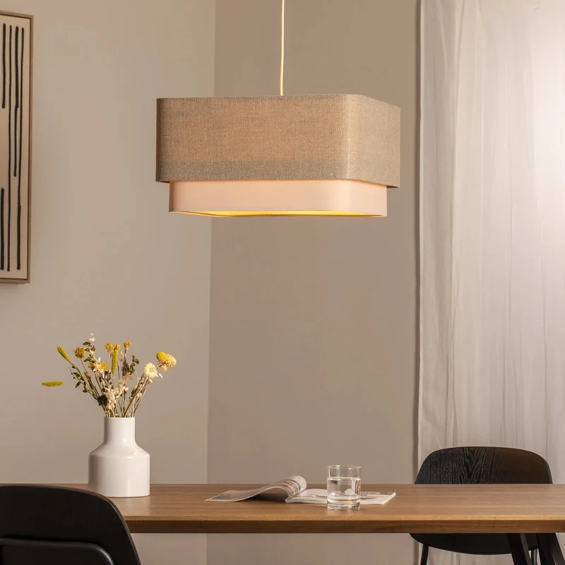 B-Ware Hängeleuchte Pendelleuchte Kwadro LED E27 Lampe Leuchte beige creme Leinen