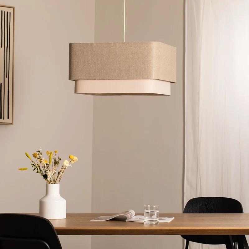 B-Ware Hängeleuchte Pendelleuchte Kwadro LED E27 Lampe Leuchte beige creme Leinen
