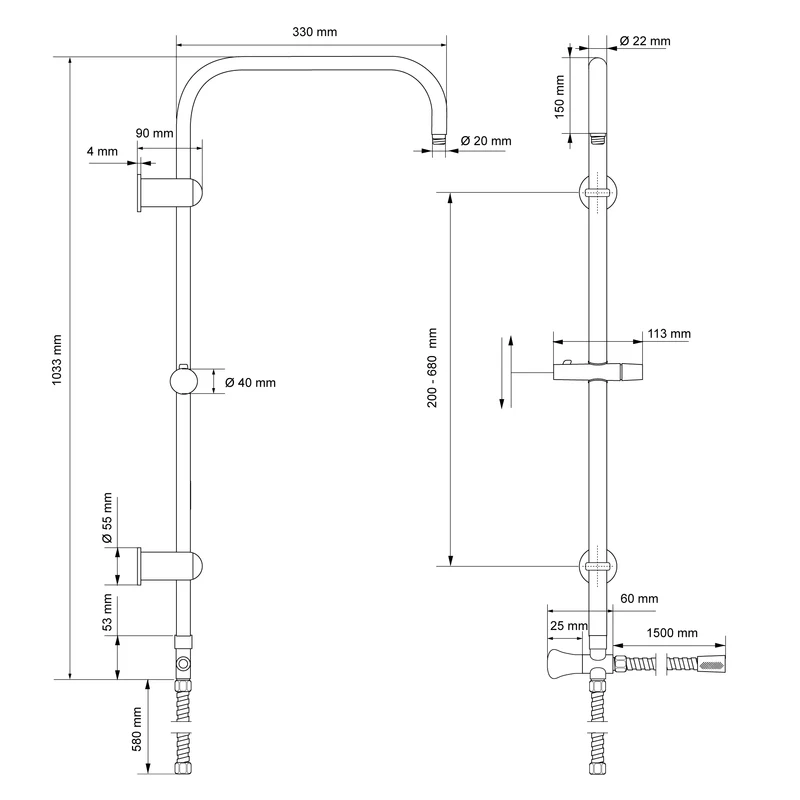 Duschsystem Silber aus Edelstahl rund