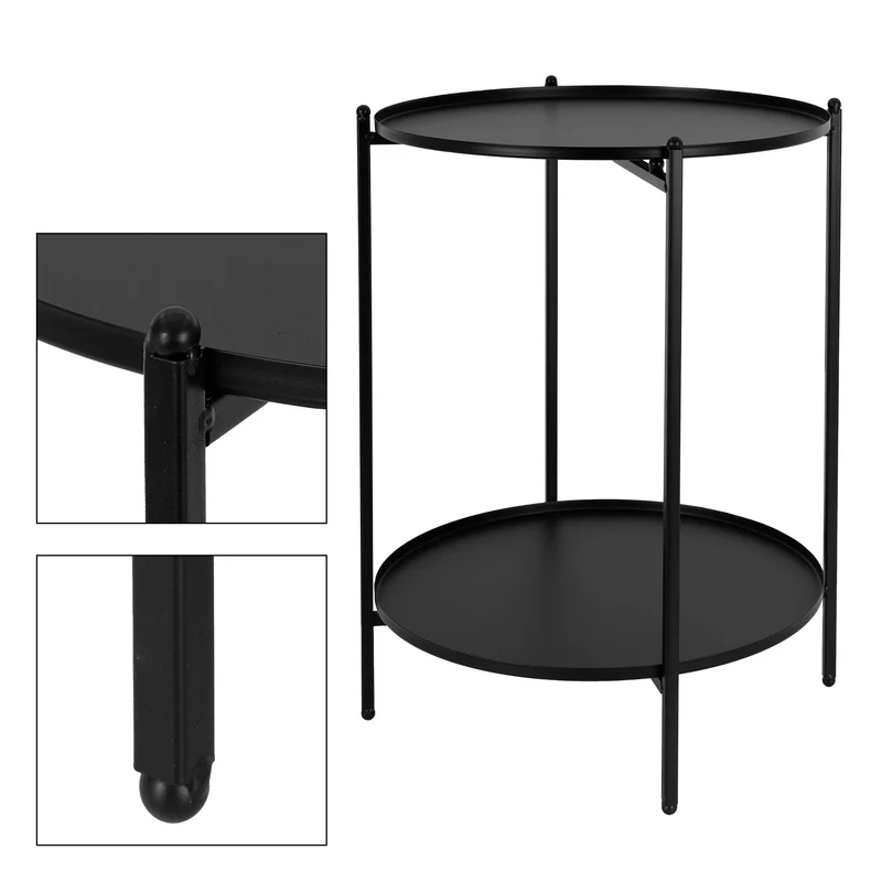 Beistelltisch mit 2 abnehmbaren Ablageflächen Ø 38x50 cm Schwarz aus Metall