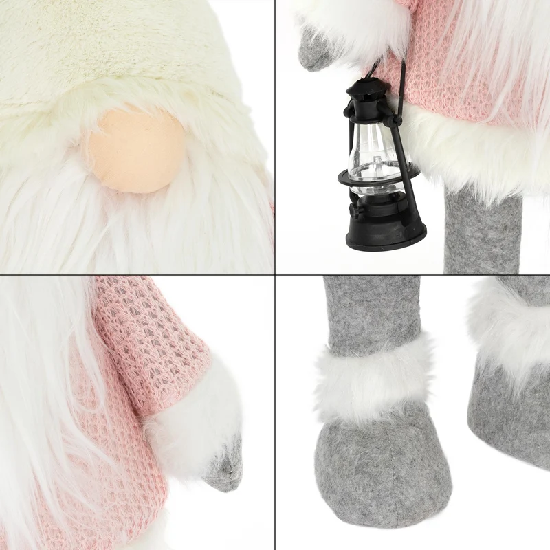 LED Wichtel-Figur 80 cm Rosa/Weiß aus Kunststoff und Polyester