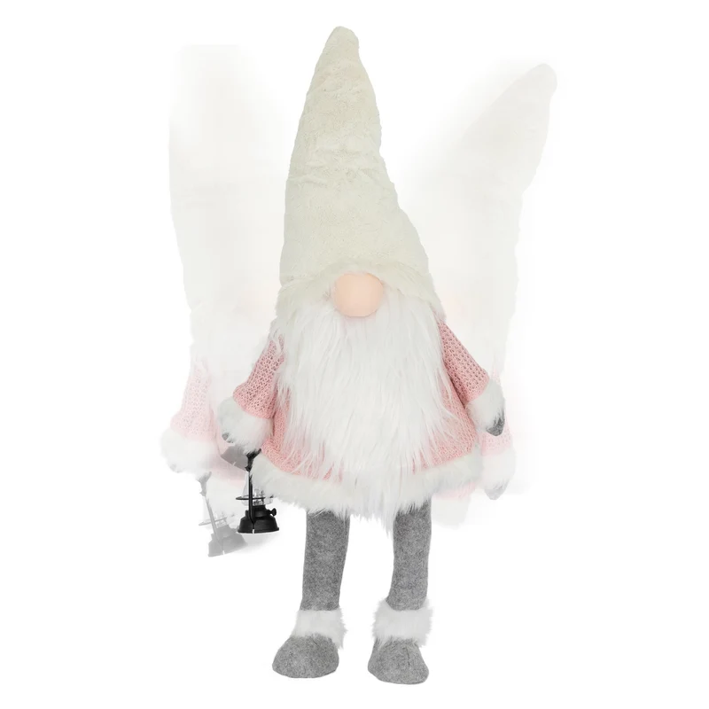 LED Wichtel-Figur 80 cm Rosa/Weiß aus Kunststoff und Polyester