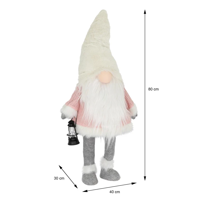 LED Wichtel-Figur 80 cm Rosa/Weiß aus Kunststoff und Polyester