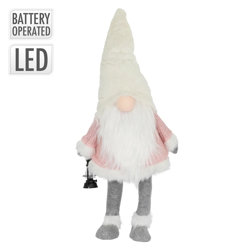 LED Wichtel-Figur 80 cm Rosa/Weiß aus Kunststoff und Polyester