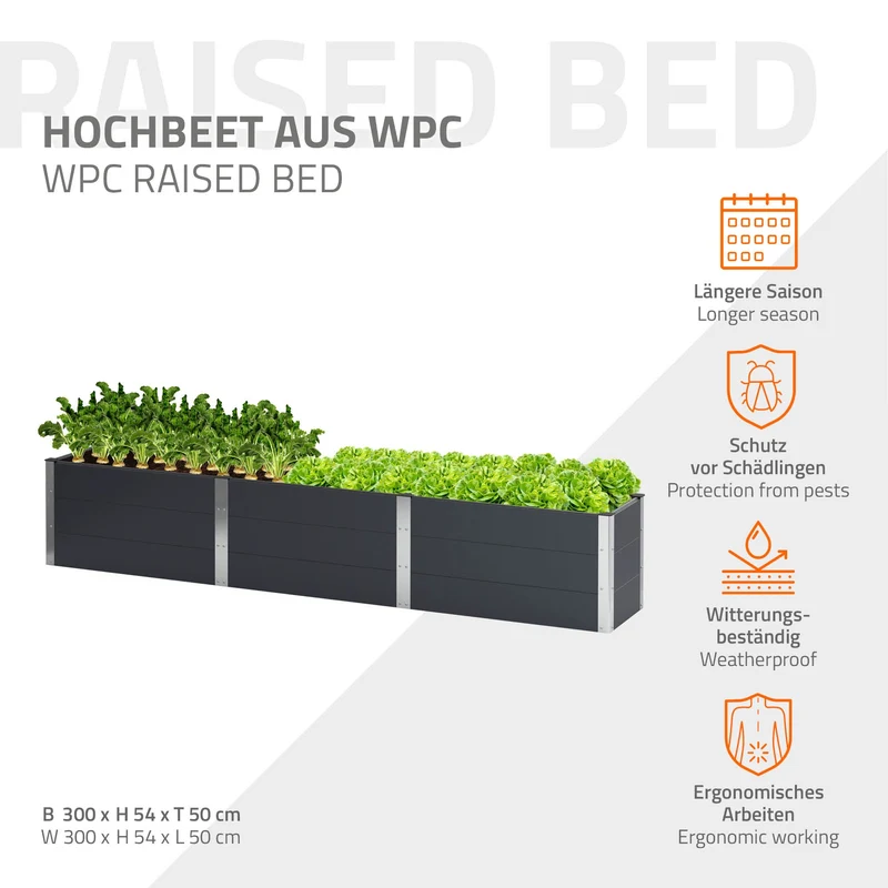 Hochbeet 300x50x54 cm Anthrazit aus WPC ML-Design