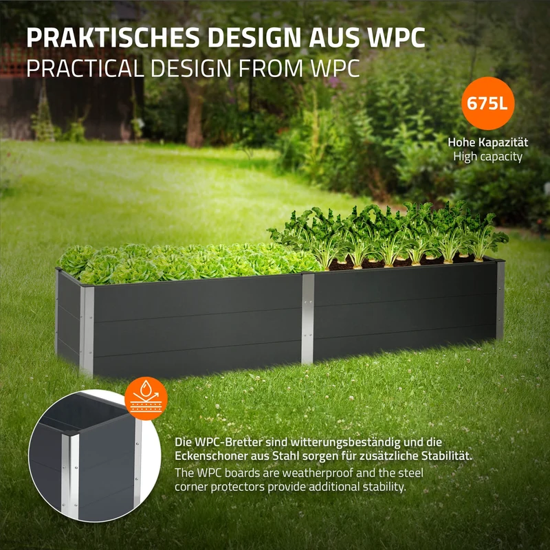Hochbeet 250x50x54 cm Anthrazit aus WPC ML-Design