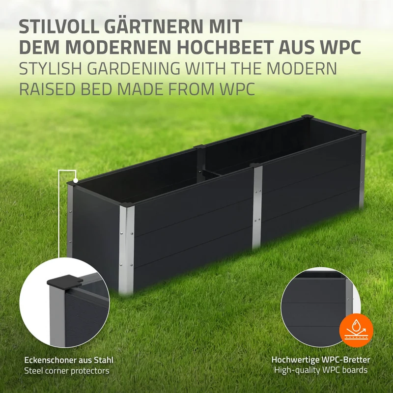Hochbeet 250x50x54 cm Anthrazit aus WPC ML-Design