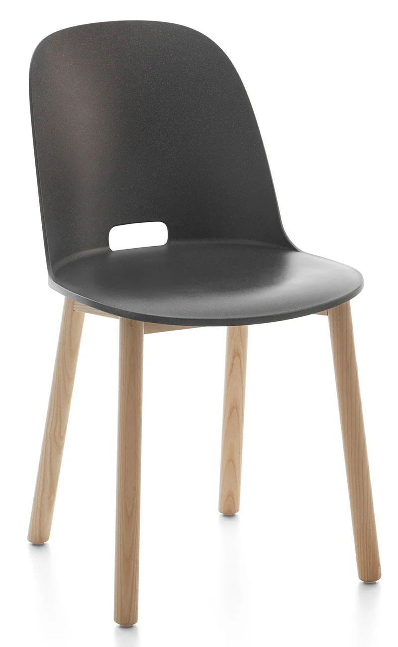 B-Ware Emeco Alfi Stuhl Sitzmöbel hohe Lehne Sitzschale Dunkelgrau Gestell Esche hell