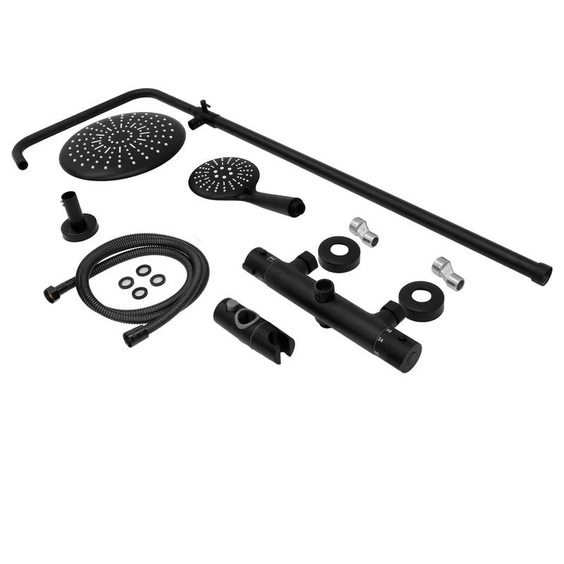 Duschsystem mit Thermostat Schwarz aus Edelstahl
