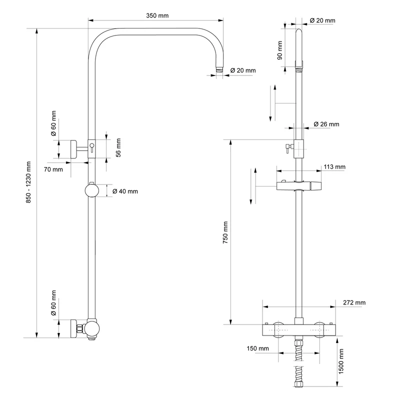 Duschsystem mit Thermostat Schwarz aus Edelstahl