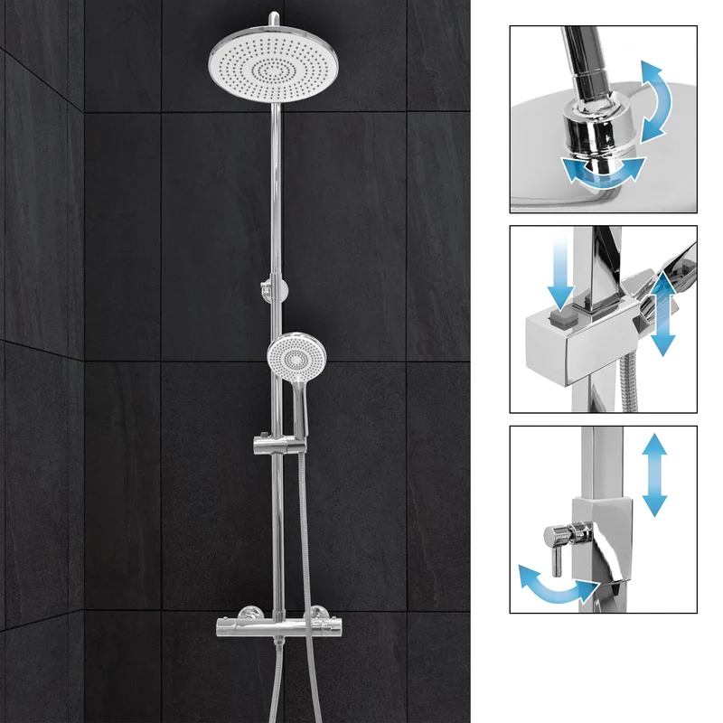 Duschsystem mit Thermostat Silber aus Edelstahl rund