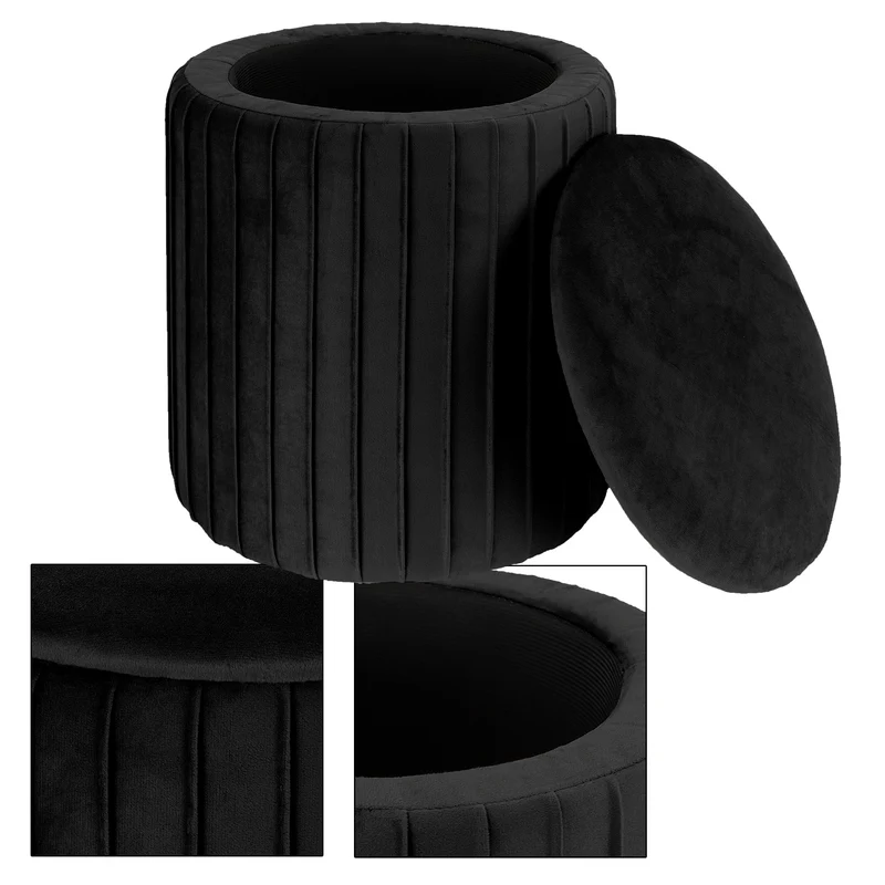 Sitzhocker mit Stauraum Ø 34x37 cm Schwarz aus Samtstoff