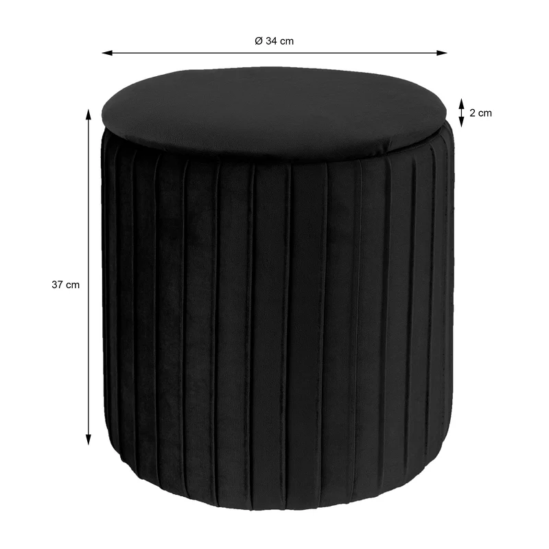 Sitzhocker mit Stauraum Ø 34x37 cm Schwarz aus Samtstoff