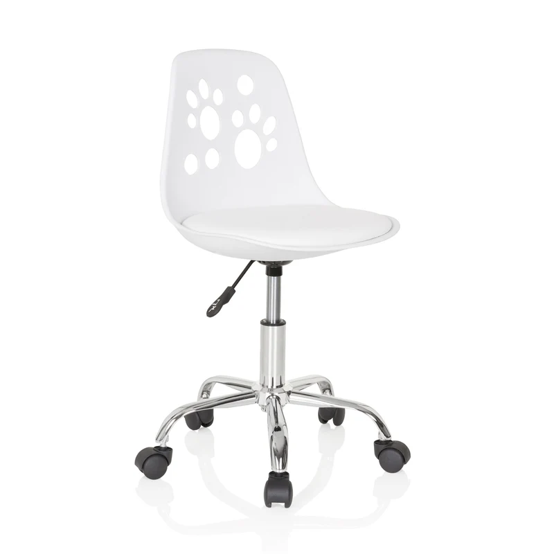 B-Ware Kinderstuhl Drehstuhl Stuhl hjh OFFICE FANCY I Kunstleder Weiss Katzenpfoten
