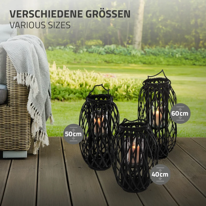 Riedlaterne mit Henkel aus Rattan 60 x Ø 27 cm Schwarz