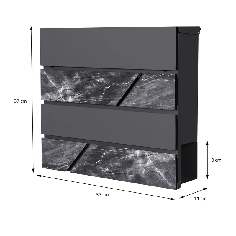 Standbriefkasten mit Zeitungsfach 37x37x11 cm Anthrazit/Schwarz-Marmoroptik aus Stahl ML-Design, Modernes Horizontales Design, Standhöhe 170 cm Anthrazit