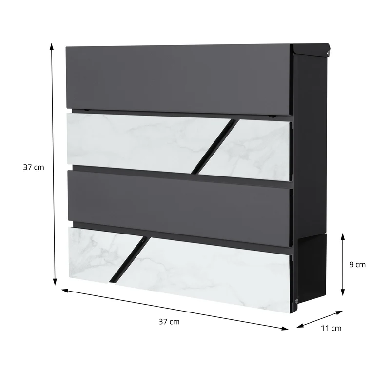 Standbriefkasten mit Zeitungsfach 37x37x11 cm Anthrazit/Weiß-Marmoroptik aus Stahl ML-Design, Modernes Horizontales Design, Standhöhe 170 cm Anthrazit