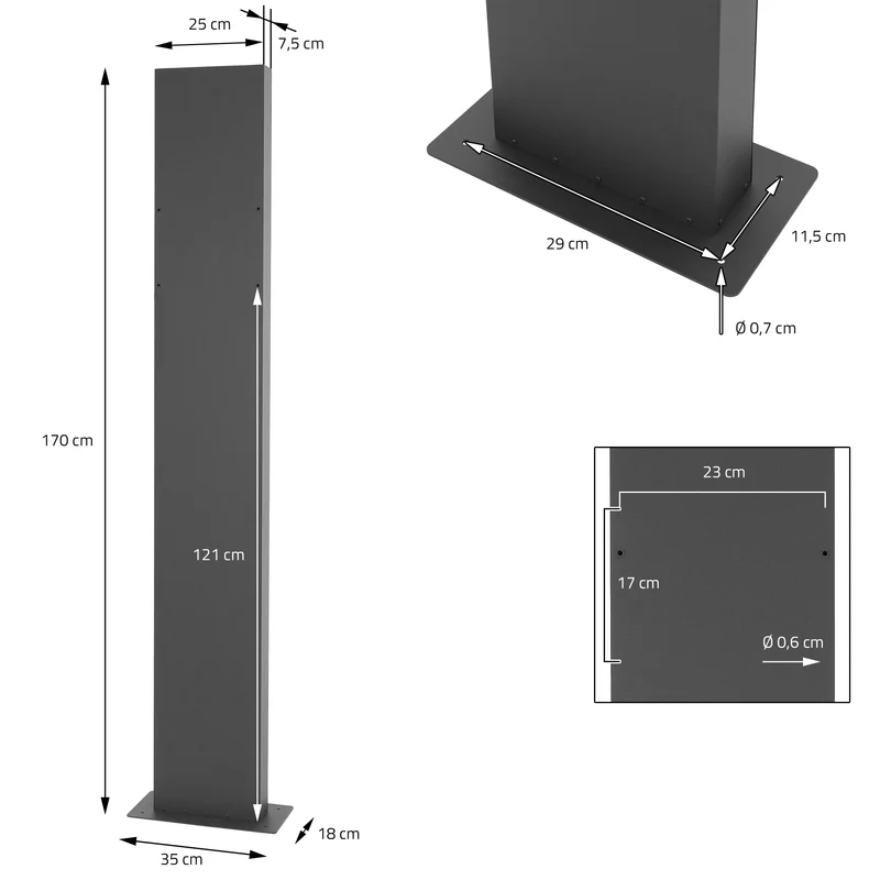 Standbriefkasten mit Zeitungsfach 37x37x11 cm Anthrazit/Weiß-Marmoroptik aus Stahl ML-Design, Modernes Horizontales Design, Standhöhe 170 cm Anthrazit