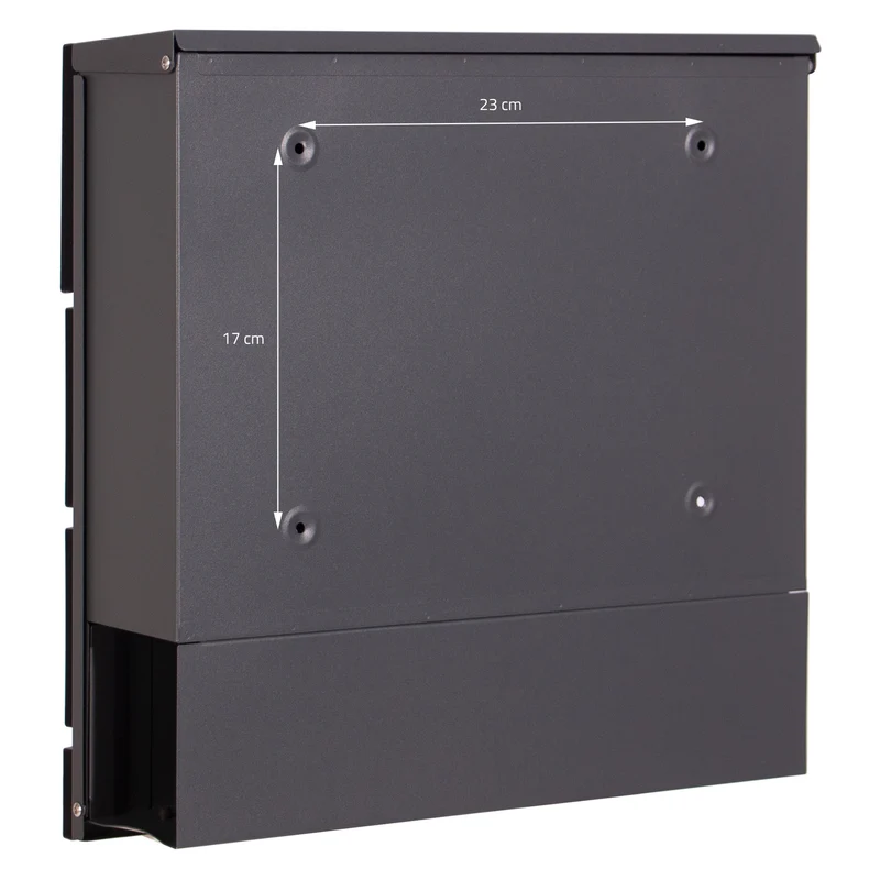 Standbriefkasten mit Zeitungsfach 37x36,5x11 cm Anthrazit/Schwarz-Marmoroptik aus Stahl ML-Design, Modernes Diagonales Design, Standhöhe 120/170 cm Anthrazit