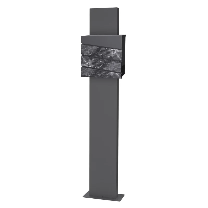 Standbriefkasten mit Zeitungsfach 37x36,5x11 cm Anthrazit/Schwarz-Marmoroptik aus Stahl ML-Design, Modernes Diagonales Design, Standhöhe 120/170 cm Anthrazit