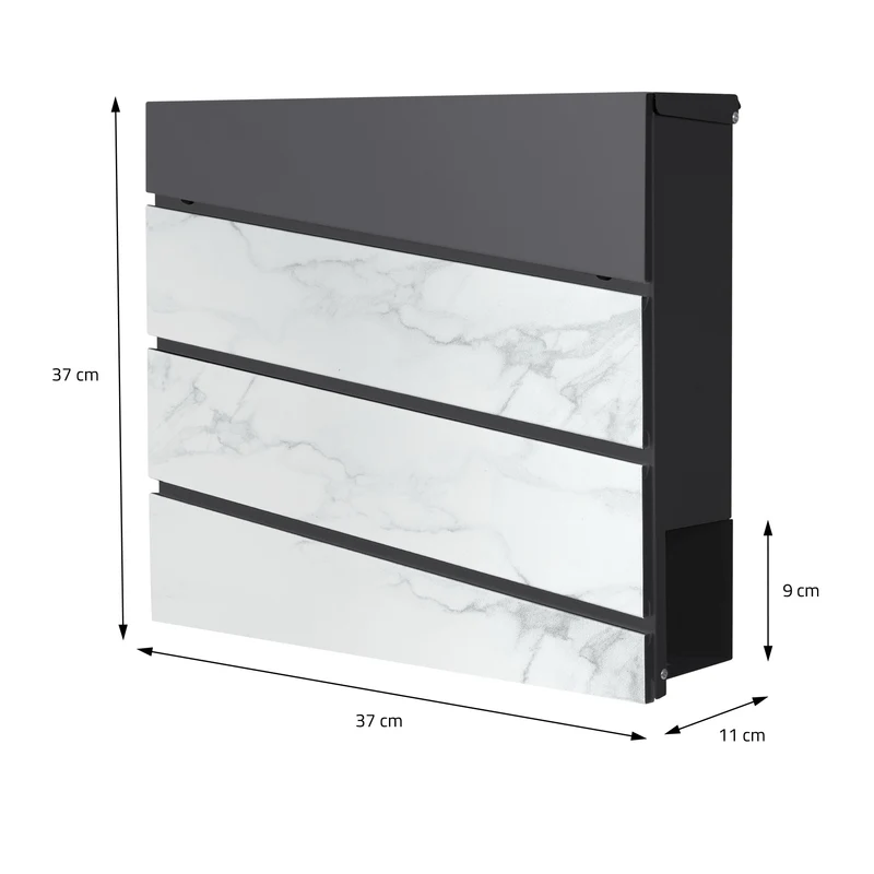 Standbriefkasten mit Zeitungsfach 37x37x11 cm Anthrazit/Weiß-Marmoroptik aus Stahl ML-Design, Modernes Diagonales Design, Standhöhe 120/170 cm Anthrazit