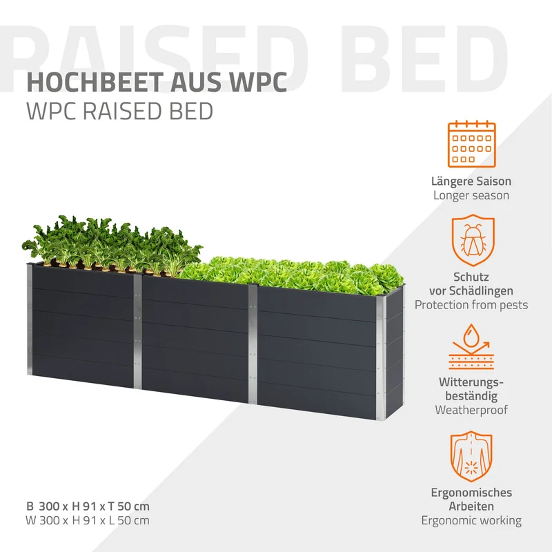 Hochbeet 300x50x91 cm Anthrazit aus WPC ML-Design