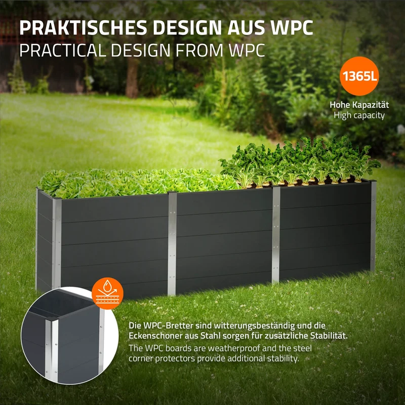 Hochbeet 300x50x91 cm Anthrazit aus WPC ML-Design