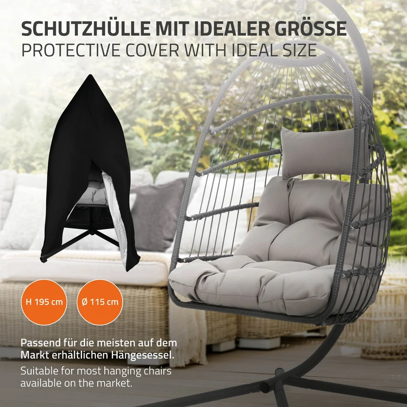 Hängesessel mit Gestell und Sitzkissen Schwarz aus Stahl inkl. Abdeckung ML-Design
