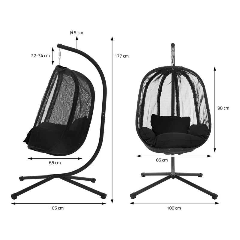 Hängesessel mit Gestell und Sitzkissen Schwarz aus Stahl inkl. Abdeckung ML-Design