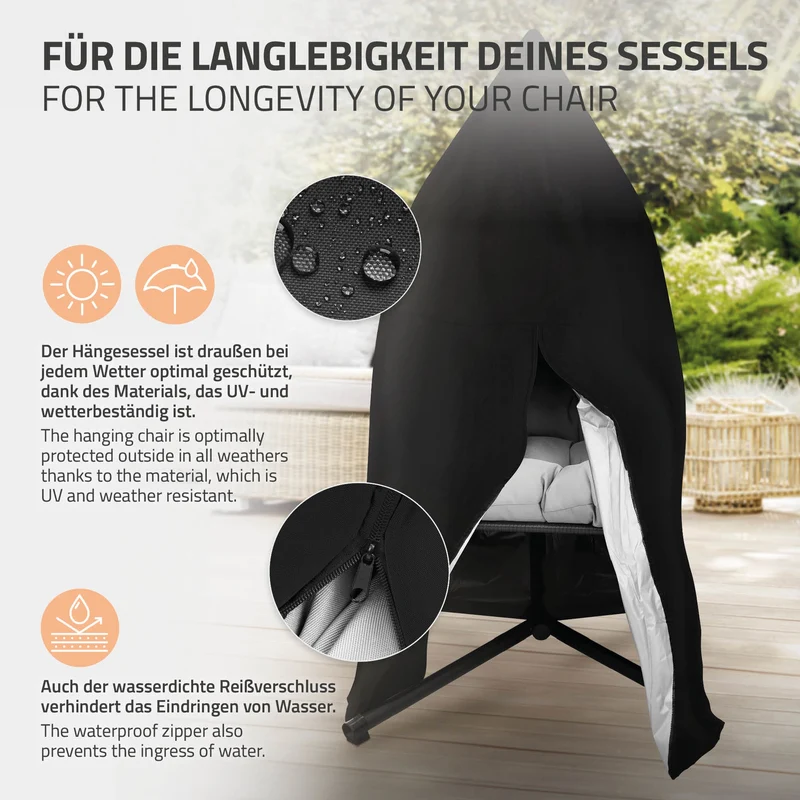 Hängesessel mit Gestell und Sitzkissen Navyblau aus Stahl inkl. Abdeckung ML-Design