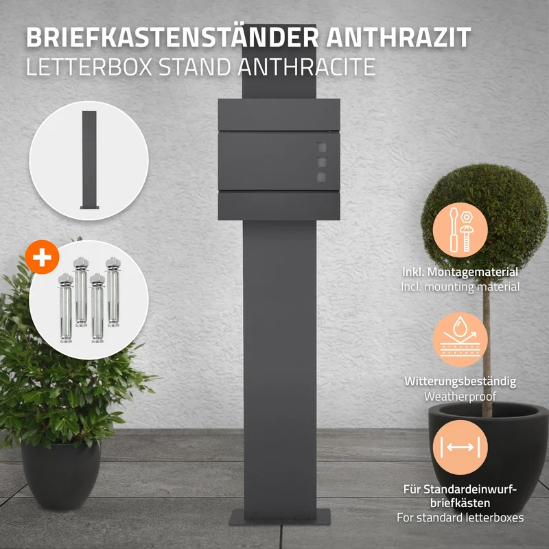 Briefkastenständer 170 cm Anthrazit aus Edelstahl ML-Design