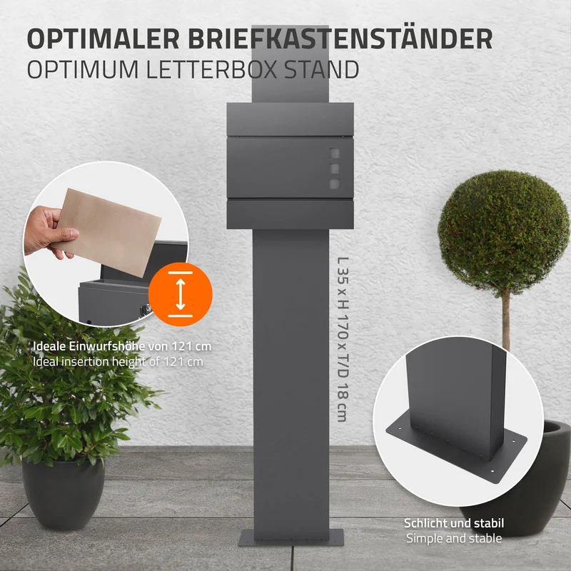 Briefkastenständer 170 cm Anthrazit aus Edelstahl ML-Design