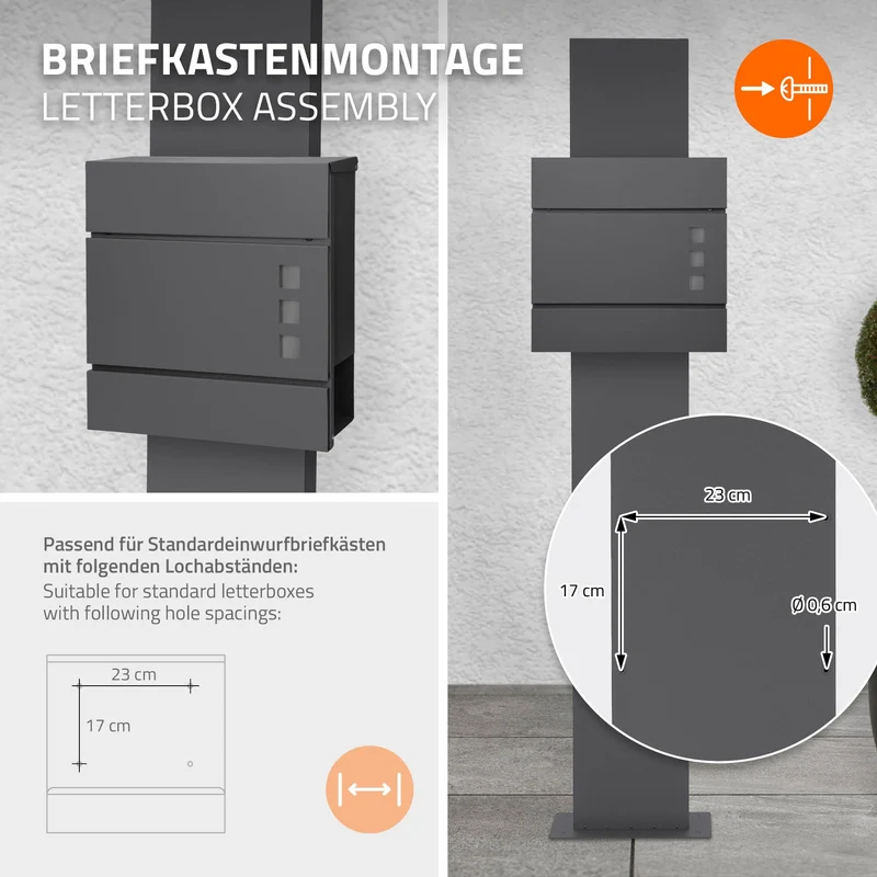 Briefkastenständer 170 cm Anthrazit aus Edelstahl ML-Design