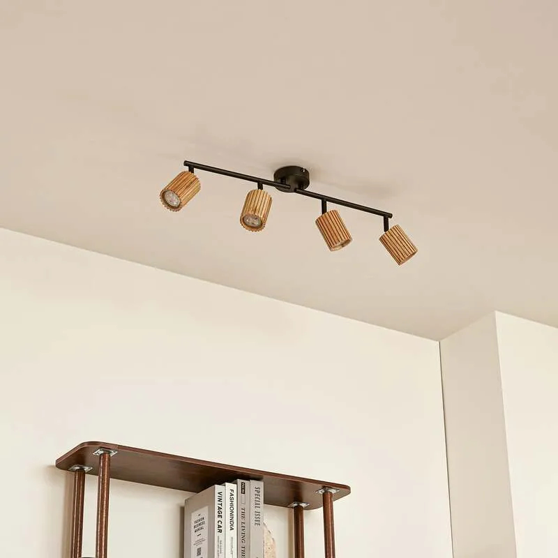 B-Ware Lindby Deckenstrahler Stralino LED 4-flammig dimmbar Holz schwarz 60cm 9cm 18cm