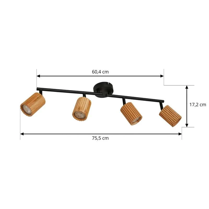 B-Ware Lindby Deckenstrahler Stralino LED 4-flammig dimmbar Holz schwarz 60cm 9cm 18cm