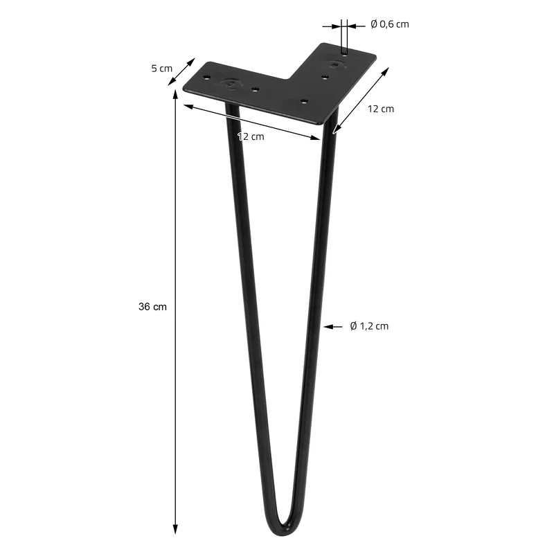 Tischbeine Tischgestell 4er Set V-Design schmal 36 x 12 cm Schwarz aus Metall ML-Design