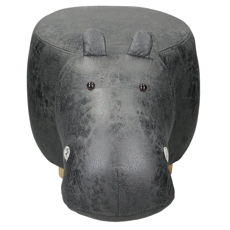 Tierhocker Nilpferd 65x33x29 cm Grau aus Kunstleder mit Holzbeine