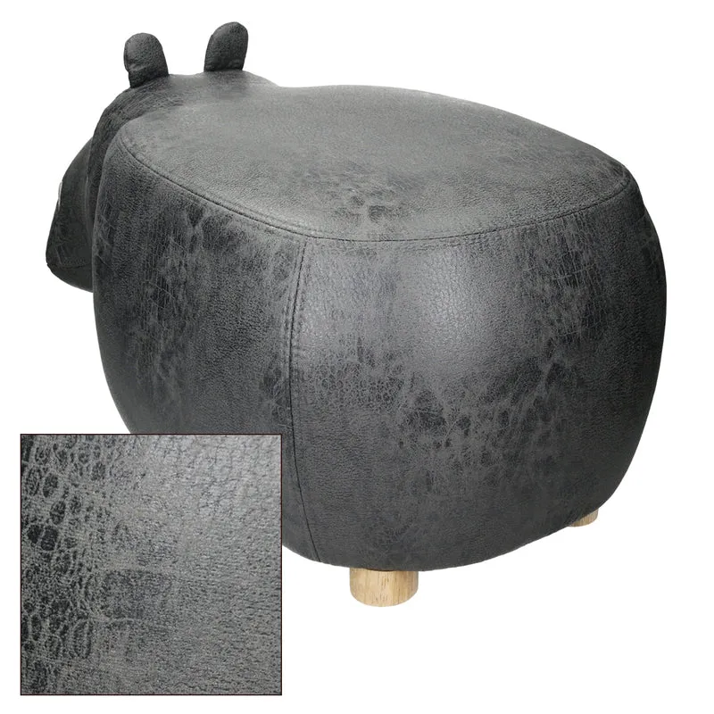 Tierhocker Nilpferd 65x33x29 cm Grau aus Kunstleder mit Holzbeine