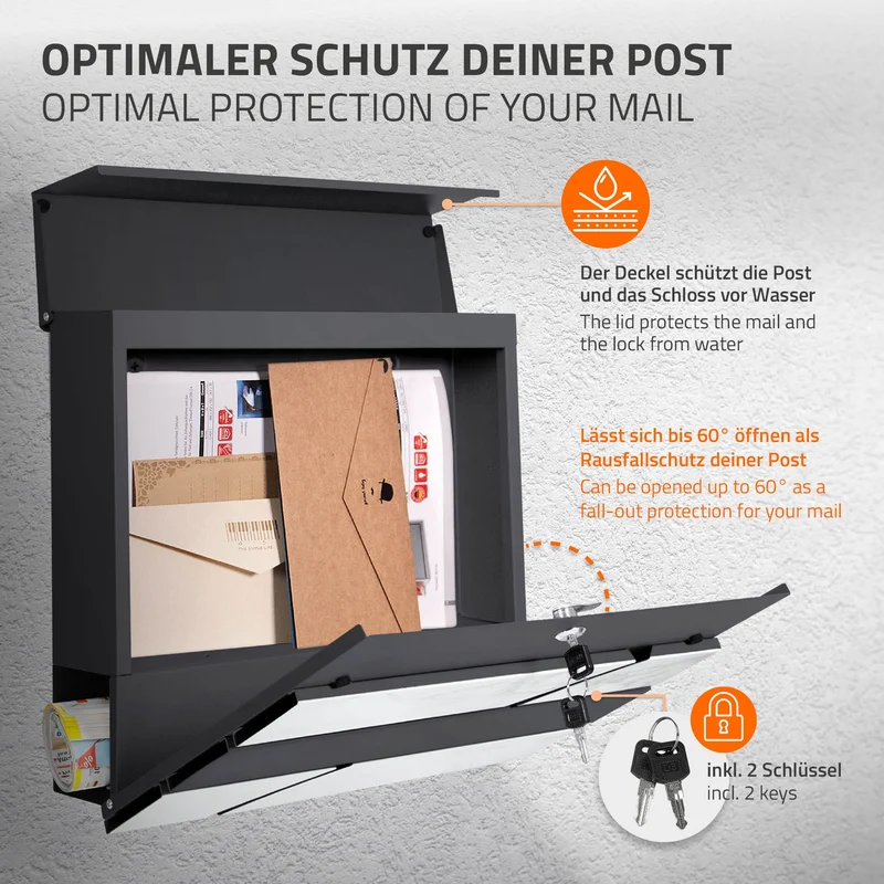 Standbriefkasten mit Zeitungsfach 37x37x11 cm Anthrazit/Weiß-Marmoroptik aus Stahl ML-Design, Modernes Horizontales Design, Standhöhe 120 cm Silber