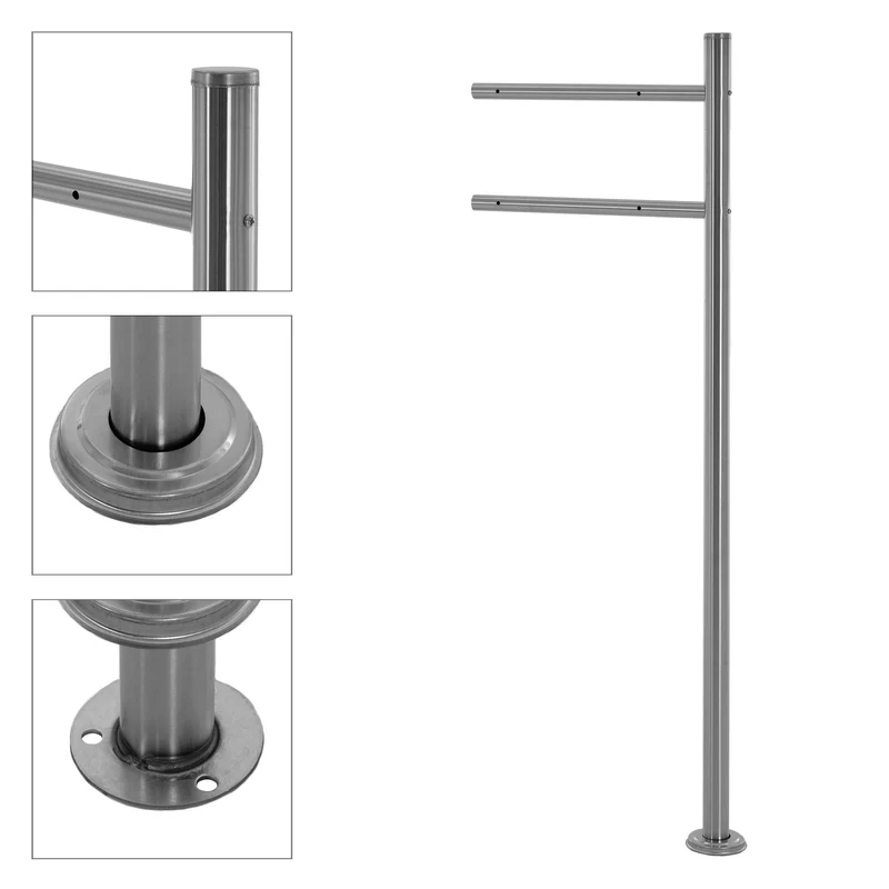 Standbriefkasten mit Zeitungsfach 37x36,5x11 cm Anthrazit/Schwarz-Marmoroptik aus Stahl ML-Design, Modernes Diagonales Design, Standhöhe 120 cm Silber